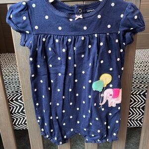 Carter's Navy Polka Dot Baby Romper with Balloon Elephant Accent